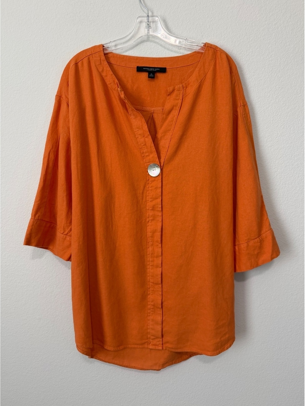 Andrew Mark New York Linen Blend 3/4 Sleeve Split V-Neck Blouse Women's Size XL